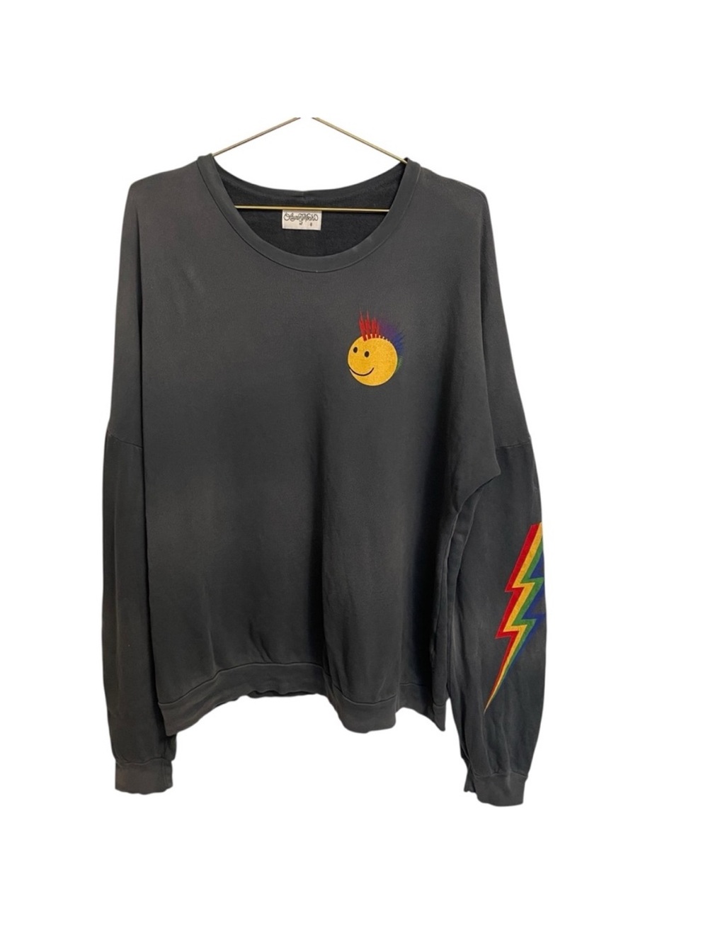 Lauren Moshi Color Happy Eye Sweatshirt Gray Cotton XL